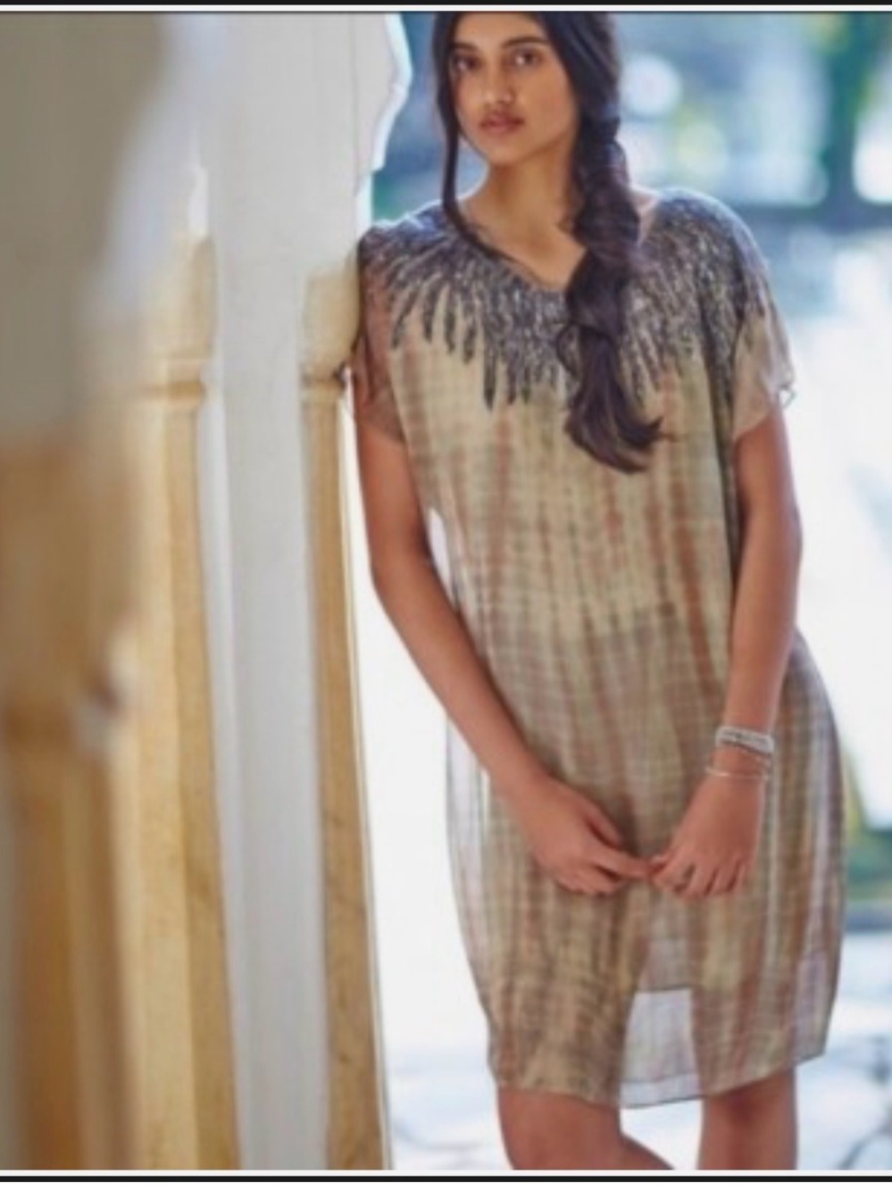 Anthropologie Raina Tunic dress sheer NWOT XS Embroidered Chiffon Earth tone